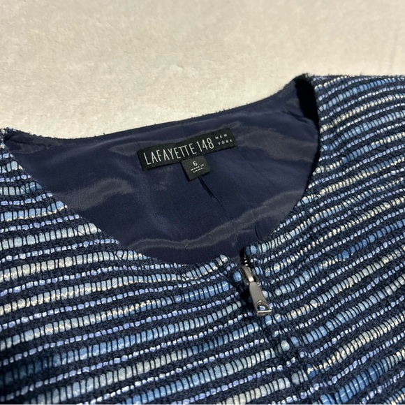 Lafayette 148 women’s 6 blue fringe trim zip front blazer jacket business casual - Picture 3 of 13